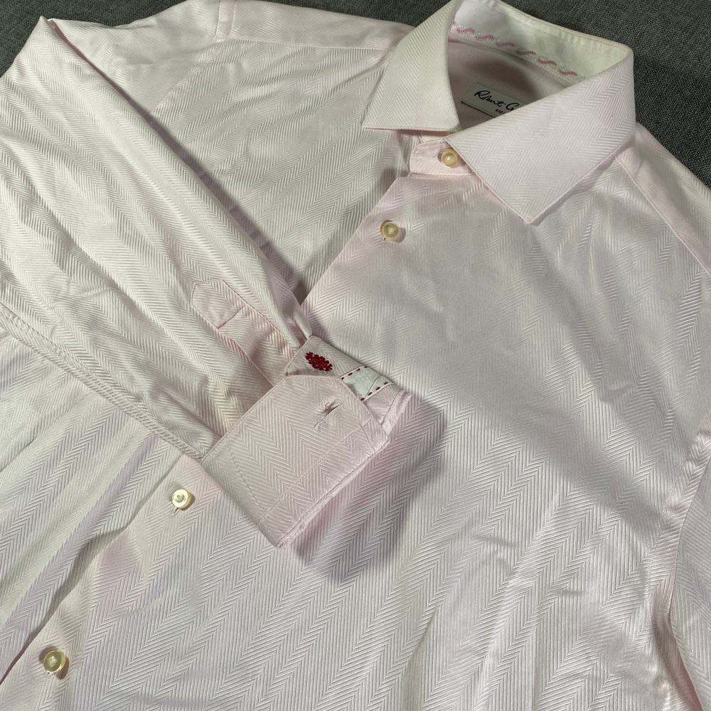 Robert Graham Mens Pink Herringbone Dress Shirt Long Sleeve Button Up Size 42‎